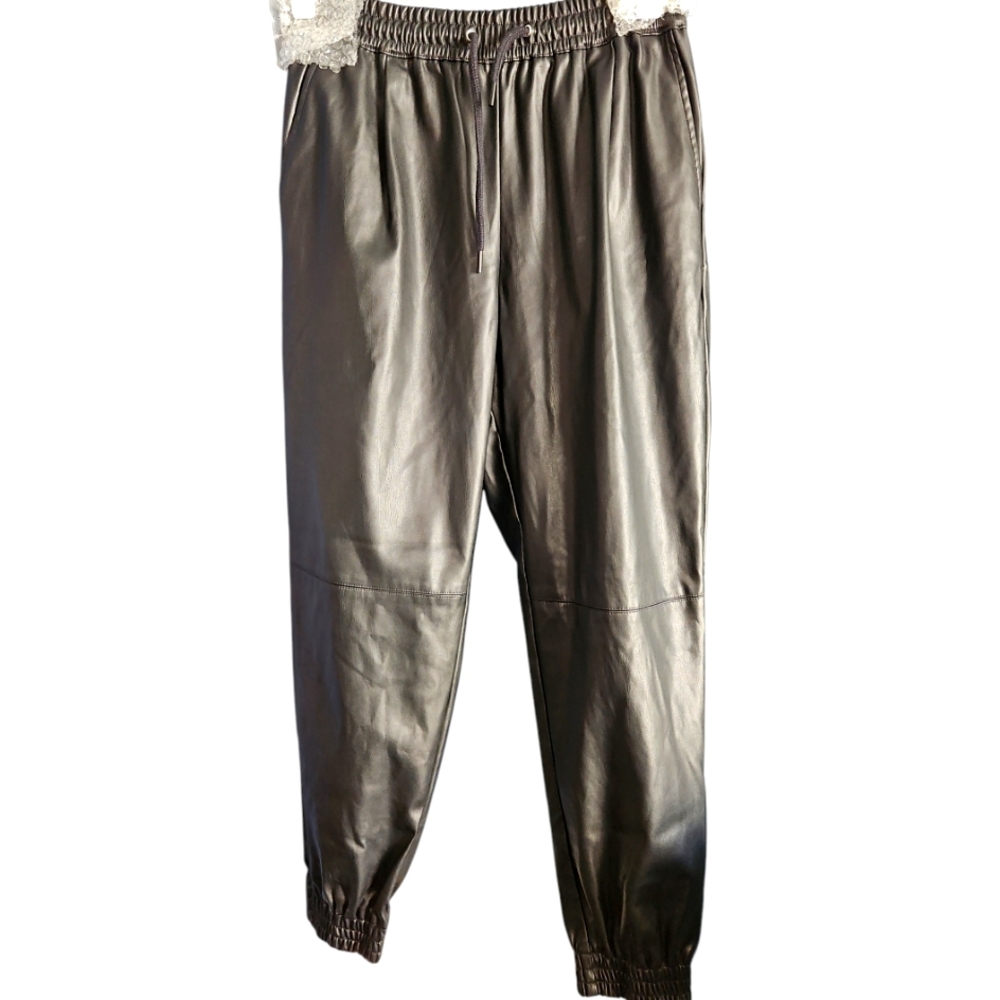 Zara Faux Leather Black  Joggers Women M NWOT